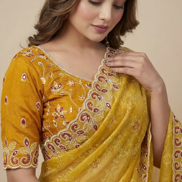 Yellow_Embroidered_Saree_With_Blouse_Set