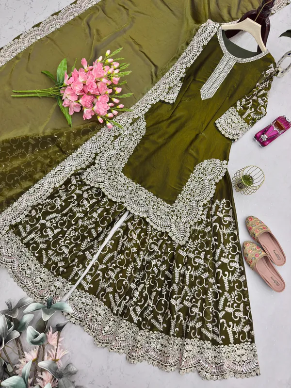 Olive_Green_Embroidered_Sharara_Suit_Set_With_Dupatta