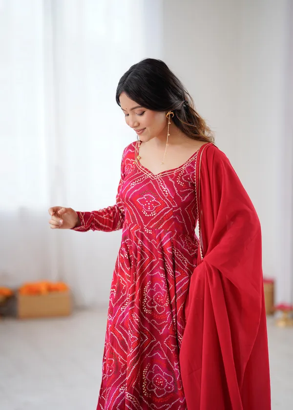 Red_Bandhani_Anarkali_Suit_Set_With_Dupatta_-_Traditional_Ethnic_Wear