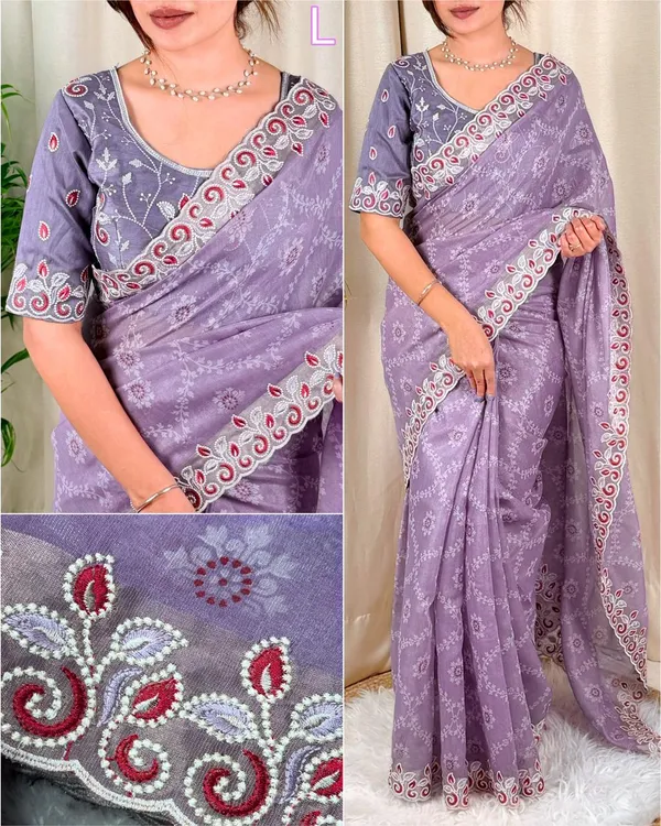 Purple_Embroidered_Saree_With_Unstitched_Blouse
