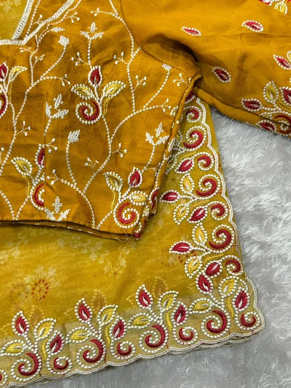 Yellow_Embroidered_Saree_With_Blouse_Set