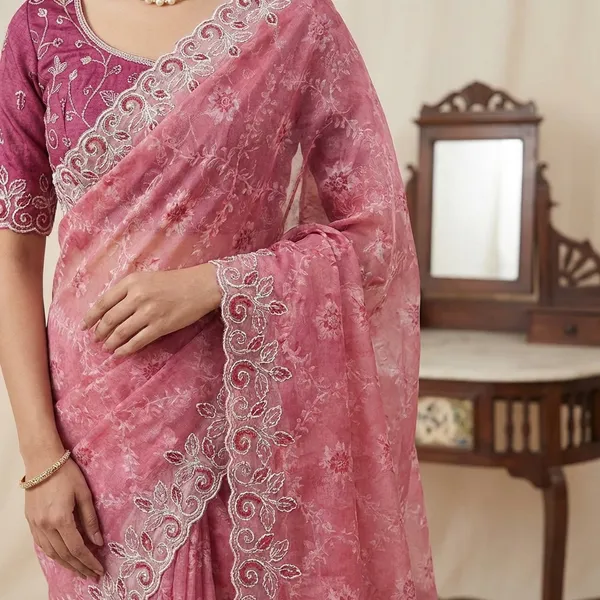 Pink_Embroidered_Saree_With_Unstitched_Blouse_-_Traditional_Indian_Ethnic_Wear