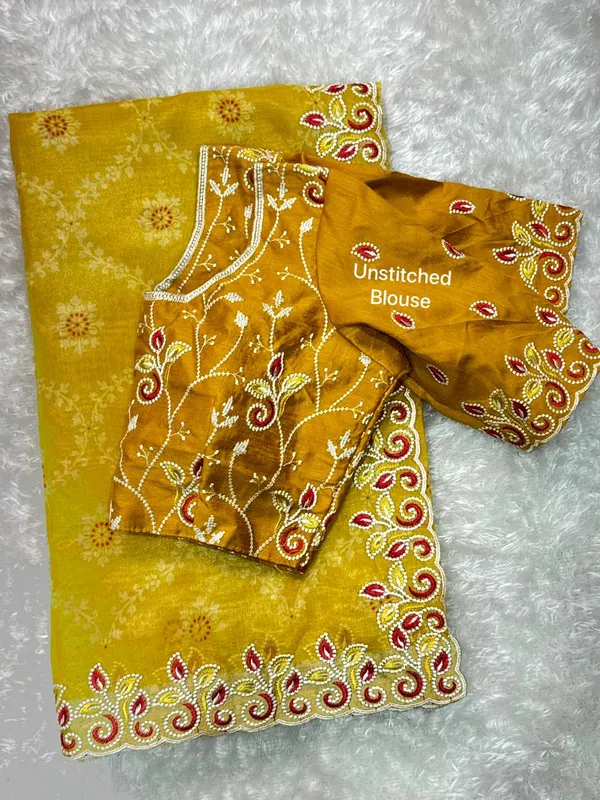 Yellow_Embroidered_Saree_With_Blouse_Set