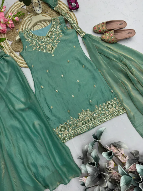 Designer_Embellished_Kurti_Sharara_Set_In_Sage_Green