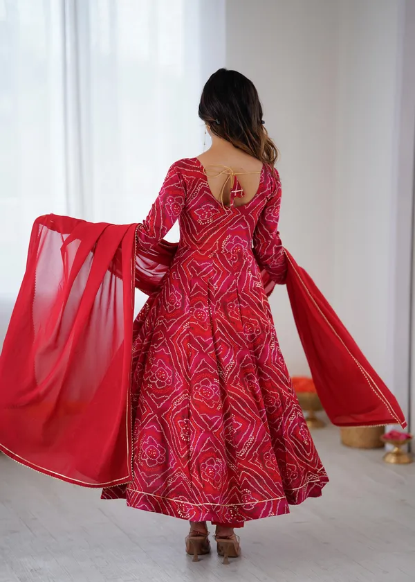 Red_Bandhani_Anarkali_Suit_Set_With_Dupatta_-_Traditional_Ethnic_Wear