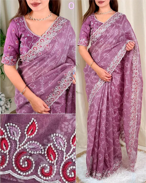 Embroidered_Purple_Georgette_Saree_With_Unstitched_Blouse