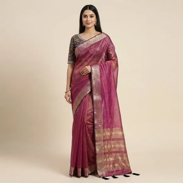 Pink_Silk_Saree_With_Golden_Border_And_Embroidered_Unstitched_Blouse