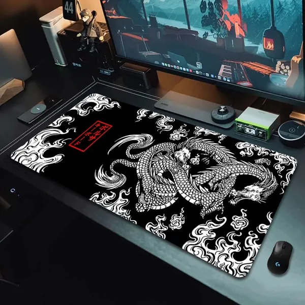 Black_And_White_Dragon_Design_Extended_Gaming_Mouse_Pad
