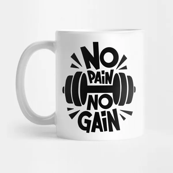 White_And_Black_Ceramic_No_Pain_No_Gain_Gym_Motivation_Coffee_Mug