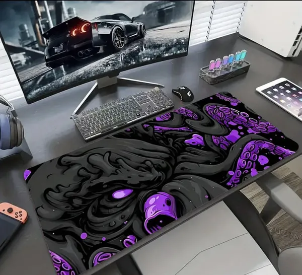 Black_And_Purple_Large_Gaming_Desk_Mat_Gothic_Octopus_And_Skull_Design
