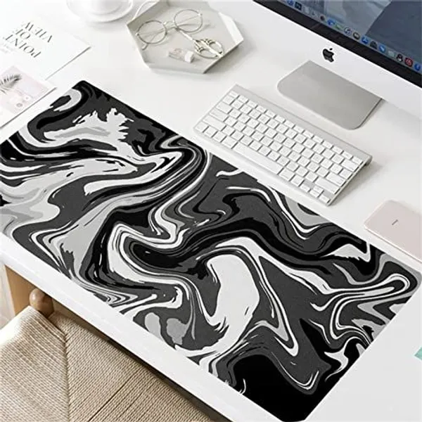 Black_And_White_Marble_Swirl_Design_Extended_Gaming_Mouse_Pad
