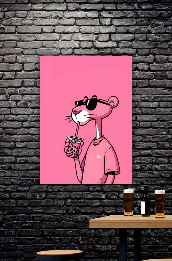 Multicolor_Acrylic_Pink_Panther_Drinking_Boba_Aesthetic_Poster_For_Home_Decor