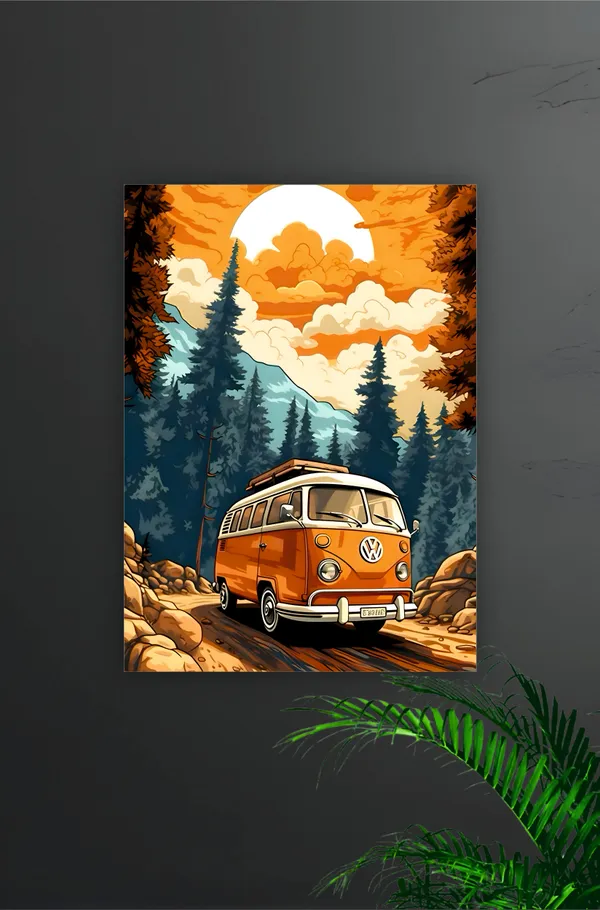 Multicolor_Acrylic_Volkswagen_In_Jungle_Aesthetic_Car_Aesthetic_Poster_For_Home_Decor