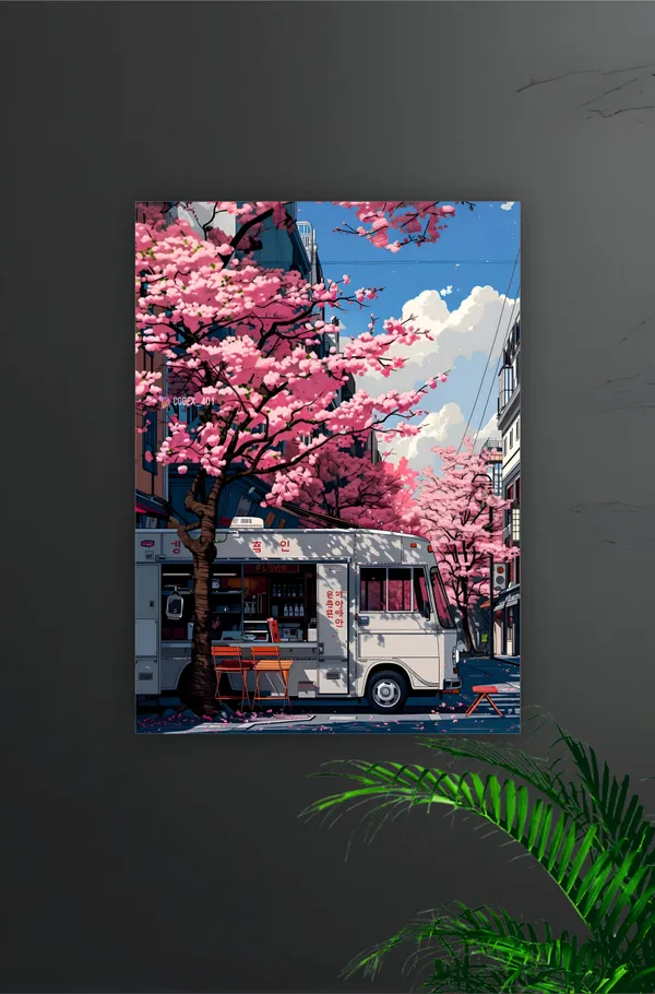 Multicolor_Acrylic_Cherry_Blossom_With_Van_Aesthetic_Poster_For_Home_Decor