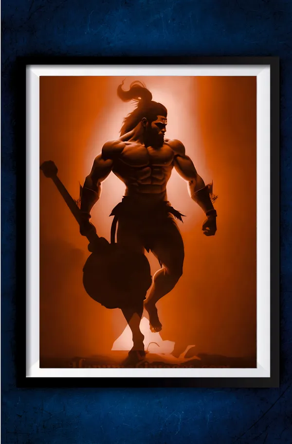 Multicolor_Acrylic_Hanuman_Ji_With_Gada_Devotional_Poster_For_Home_Decor