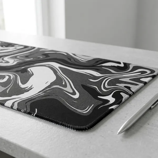 Black_And_White_Marble_Swirl_Design_Extended_Gaming_Mouse_Pad