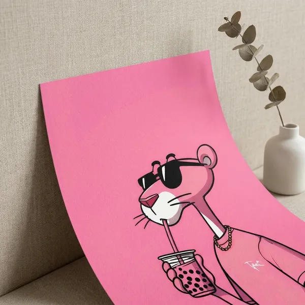 Multicolor_Acrylic_Pink_Panther_Drinking_Boba_Aesthetic_Poster_For_Home_Decor