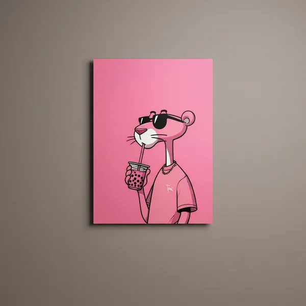 Multicolor_Acrylic_Pink_Panther_Drinking_Boba_Aesthetic_Poster_For_Home_Decor