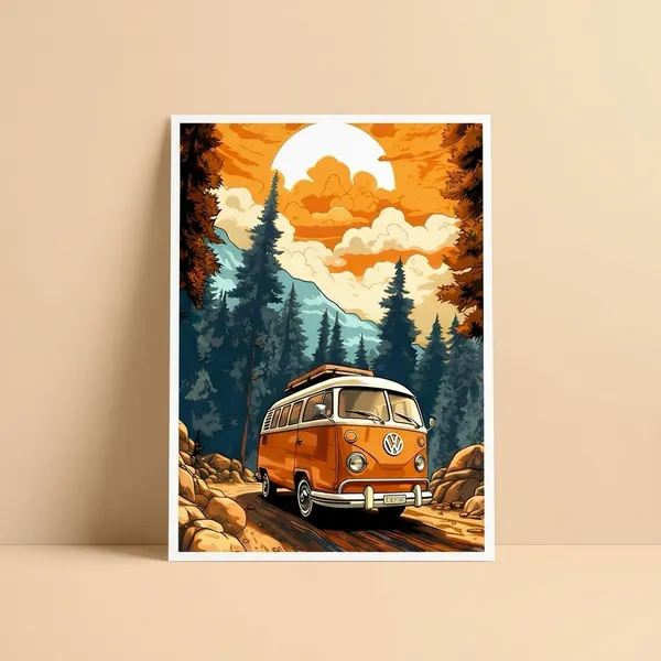 Multicolor_Acrylic_Volkswagen_In_Jungle_Aesthetic_Car_Aesthetic_Poster_For_Home_Decor