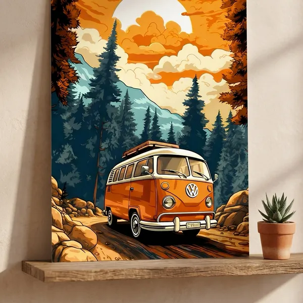Multicolor_Acrylic_Volkswagen_In_Jungle_Aesthetic_Car_Aesthetic_Poster_For_Home_Decor