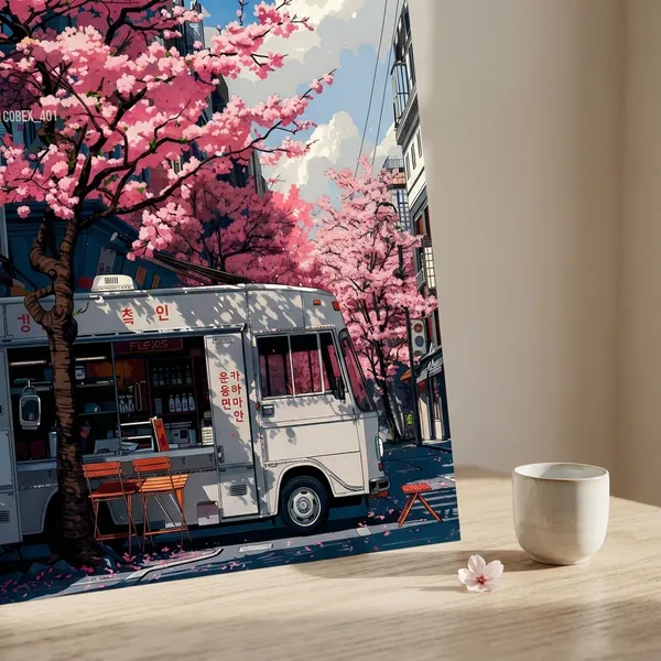 Multicolor_Acrylic_Cherry_Blossom_With_Van_Aesthetic_Poster_For_Home_Decor