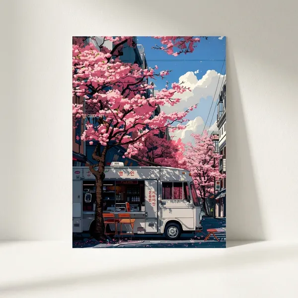 Multicolor_Acrylic_Cherry_Blossom_With_Van_Aesthetic_Poster_For_Home_Decor