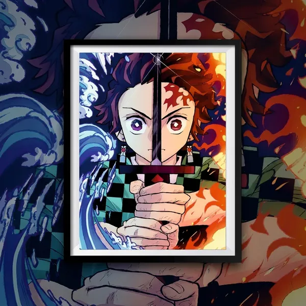 Multicolor_Acrylic_Tanjiro_Fire_And_Water_Breathing_Demon_Slayer_Poster_For_Home_Decor