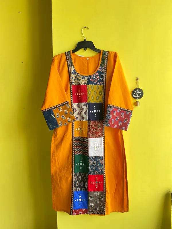 Yellow_Cotton_Premium_Kurti_For_Women