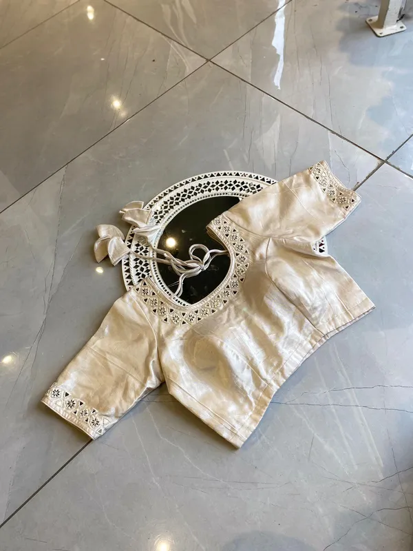 Cream_mashroo_silk_Premium_Blouse_For_Women