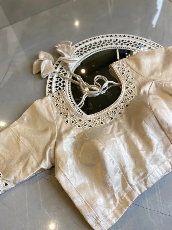 Cream_mashroo_silk_Premium_Blouse_For_Women