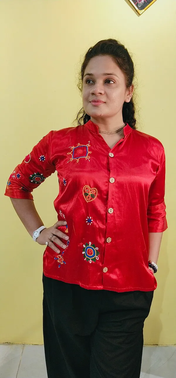 Red_Mashroo_silk_Premium_Shirt_For_Women