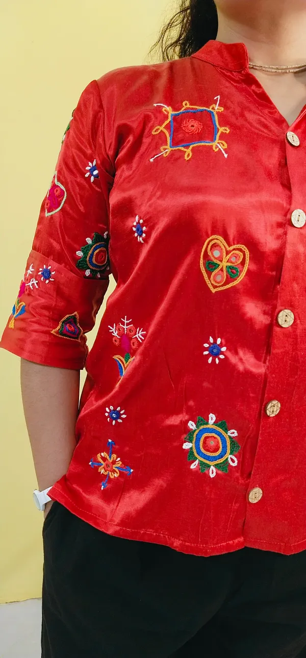 Red_Mashroo_silk_Premium_Shirt_For_Women