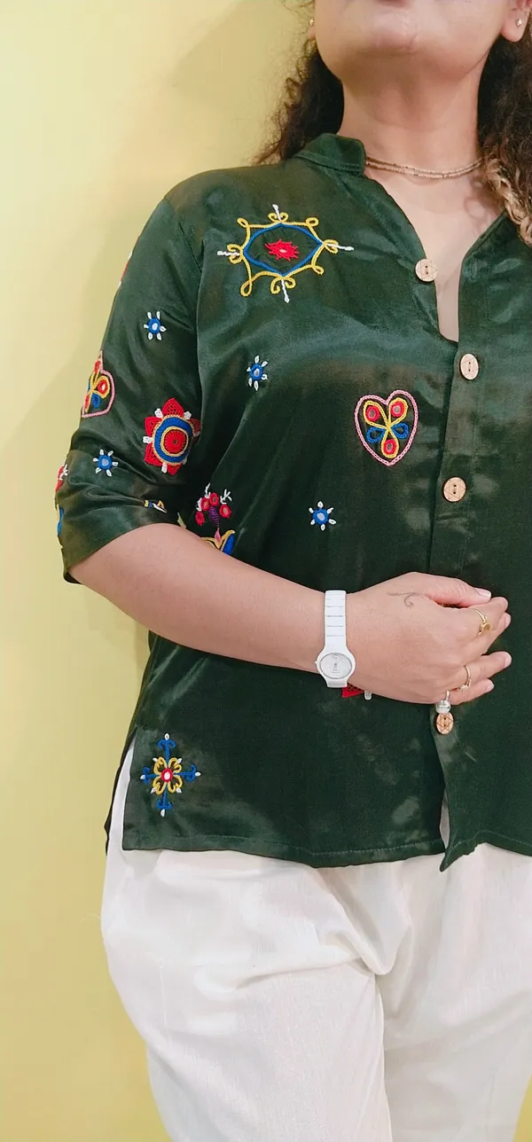 Green_Mashroo_silk_Premium_Shirt_For_Women