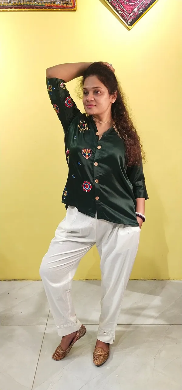 Green_Mashroo_silk_Premium_Shirt_For_Women