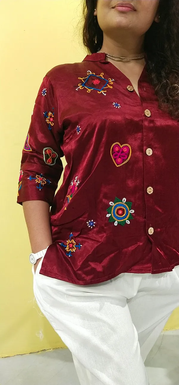 Maroon_Cotton_Premium_Shirt_For_Women