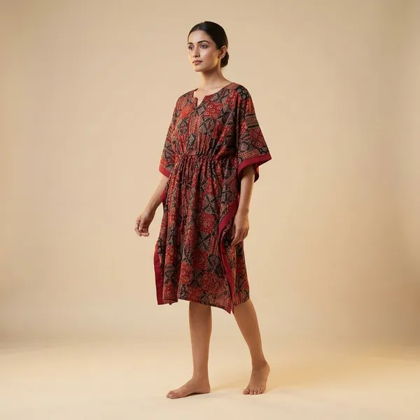 Maroon_And_Black_Cotton_Premium_Kaftan_For_Women