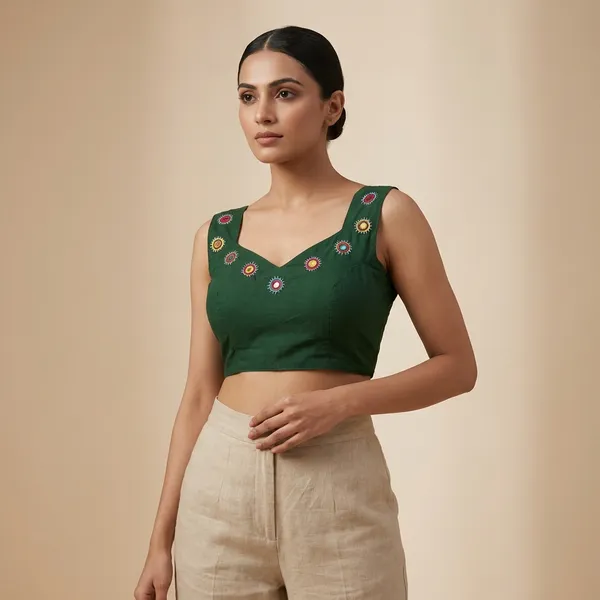 Green_Cotton_Premium_Blouse_For_Women