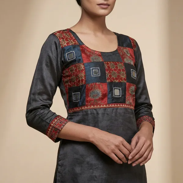 Black_Mashroo_silk_Premium_Kurti_For_Women