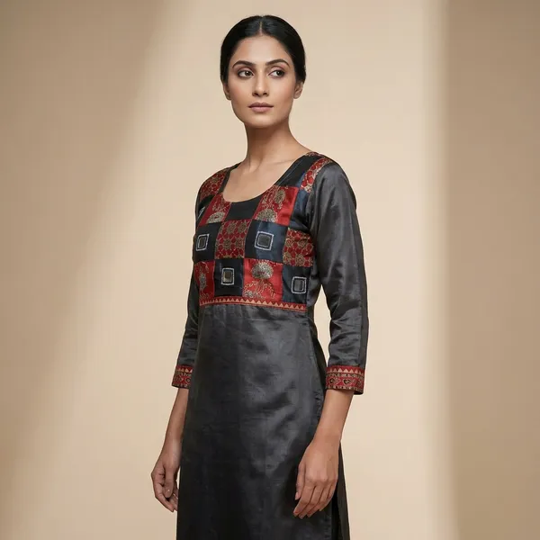 Black_Mashroo_silk_Premium_Kurti_For_Women