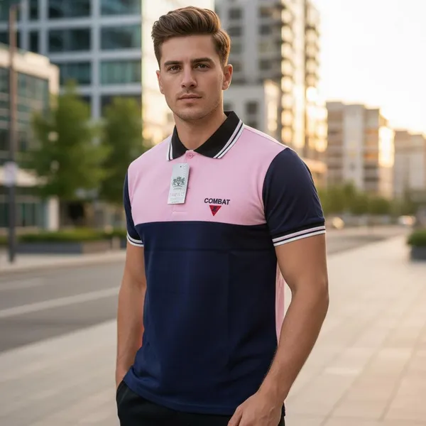 Pink_And_Navy_Blue_Imp_Cotton_Bio_Wash_Polo_T-Shirt_For_Men