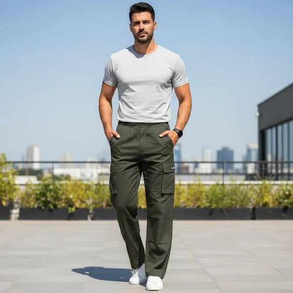 Olive_Green_Imp_Cotton_Twill_Cargo_Pants_For_Men