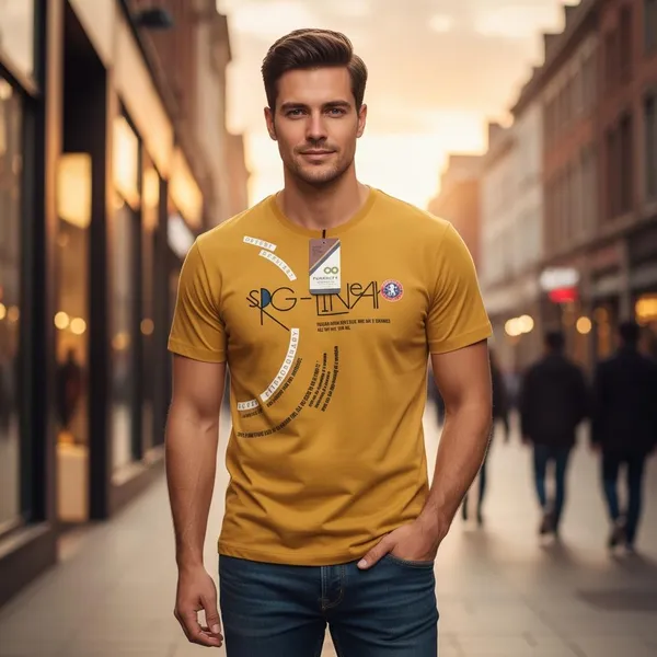 Mustard_Yellow_Imp_Tencel_Lycra_Graphic_T-Shirt_For_Men