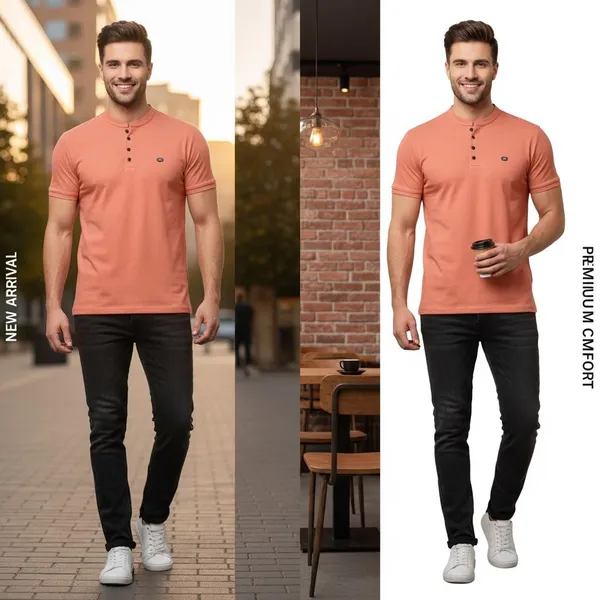 Peach_Imp_Tencel_Henley_T-Shirt_For_Men