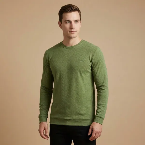 Olive_Green_Imp_Cotton_Jacquard_Full_Sleeve_T-Shirt_For_Men