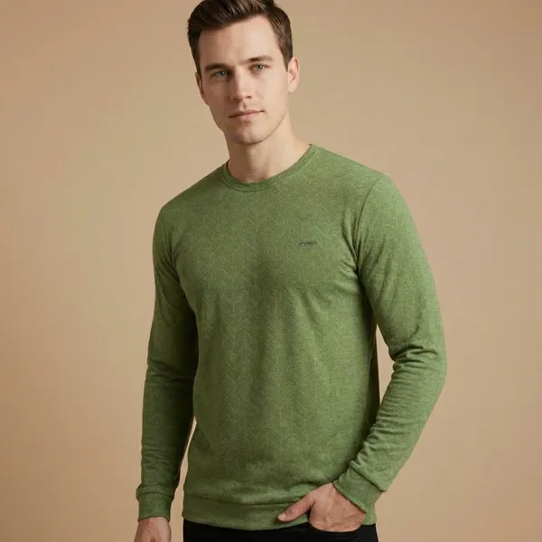 Olive_Green_Imp_Cotton_Jacquard_Full_Sleeve_T-Shirt_For_Men