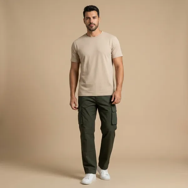 Olive_Green_Imp_Cotton_Twill_Cargo_Pants_For_Men