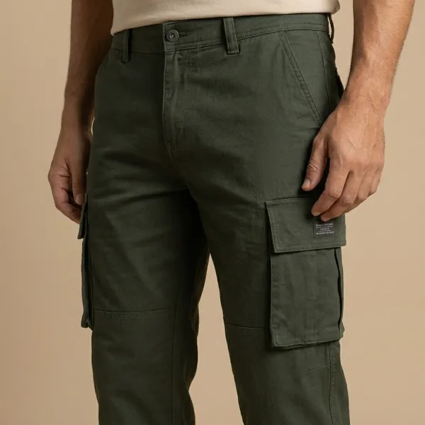 Olive_Green_Imp_Cotton_Twill_Cargo_Pants_For_Men