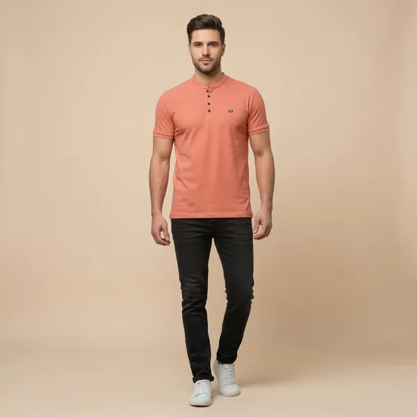Peach_Imp_Tencel_Henley_T-Shirt_For_Men