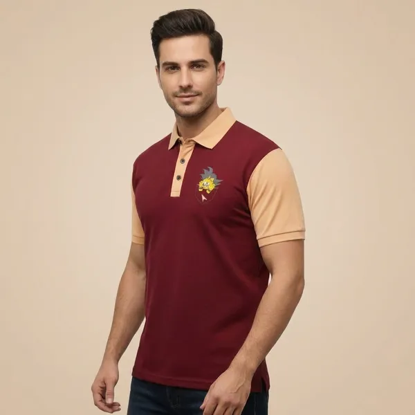 Maroon_And_Beige_Imp_Cotton_Bio_Wash_Polo_T-Shirt_For_Men