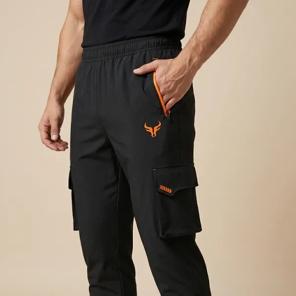 Black_And_Orange_Imp_Ns_Lycra_Cargo_Joggers_For_Men